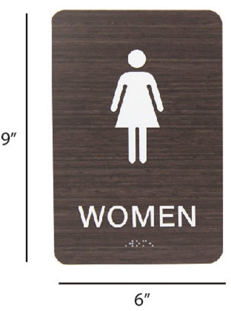 SBlabels Non-Accessible/Wheelchair Men & Women ADA Restroom (Bathroom) Sign Set w/Braille - Dark Wood - Image 2